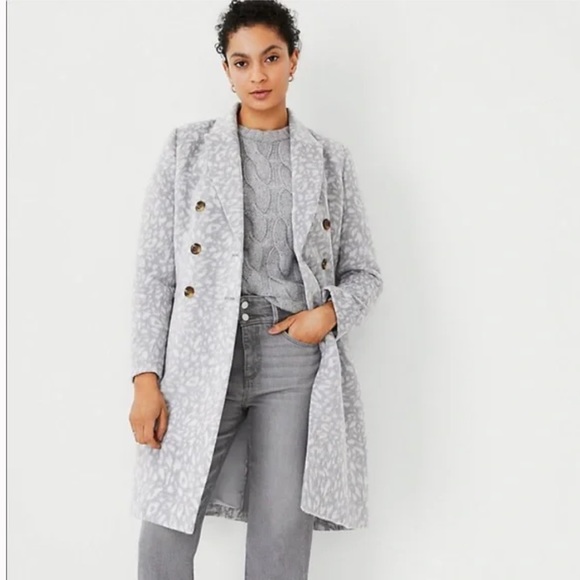 ANN TAYLOR $258 GRAY ANIMAL PRINT CHESTERFIELD COAT - Picture 2 of 15